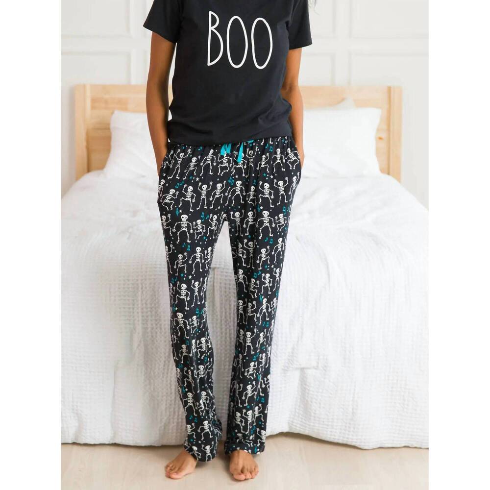 NEW RUFFLEBUTTS unisex - skeleton boogie bamboo pajama pants in black